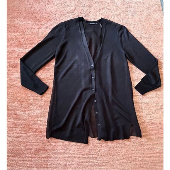 NIC+ZOE Sweaters - NIC ZOE Black Sheer Silk Blend Button Front Long Cardigan Size M